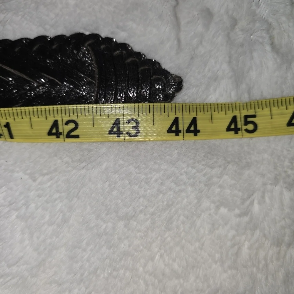 Vintage Metallic Black Braided Belt with Round Buckle Womens